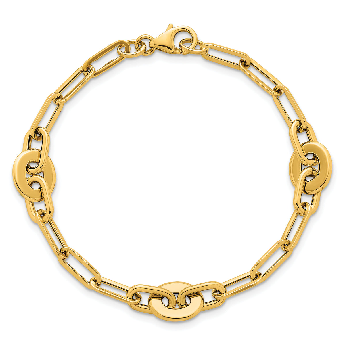 14K Polished Flat Oval and Paperclip Link 7.25 Inch Bracelet-SF3114-7.25