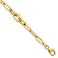14K Polished Flat Oval and Paperclip Link 7.25 Inch Bracelet-SF3114-7.25