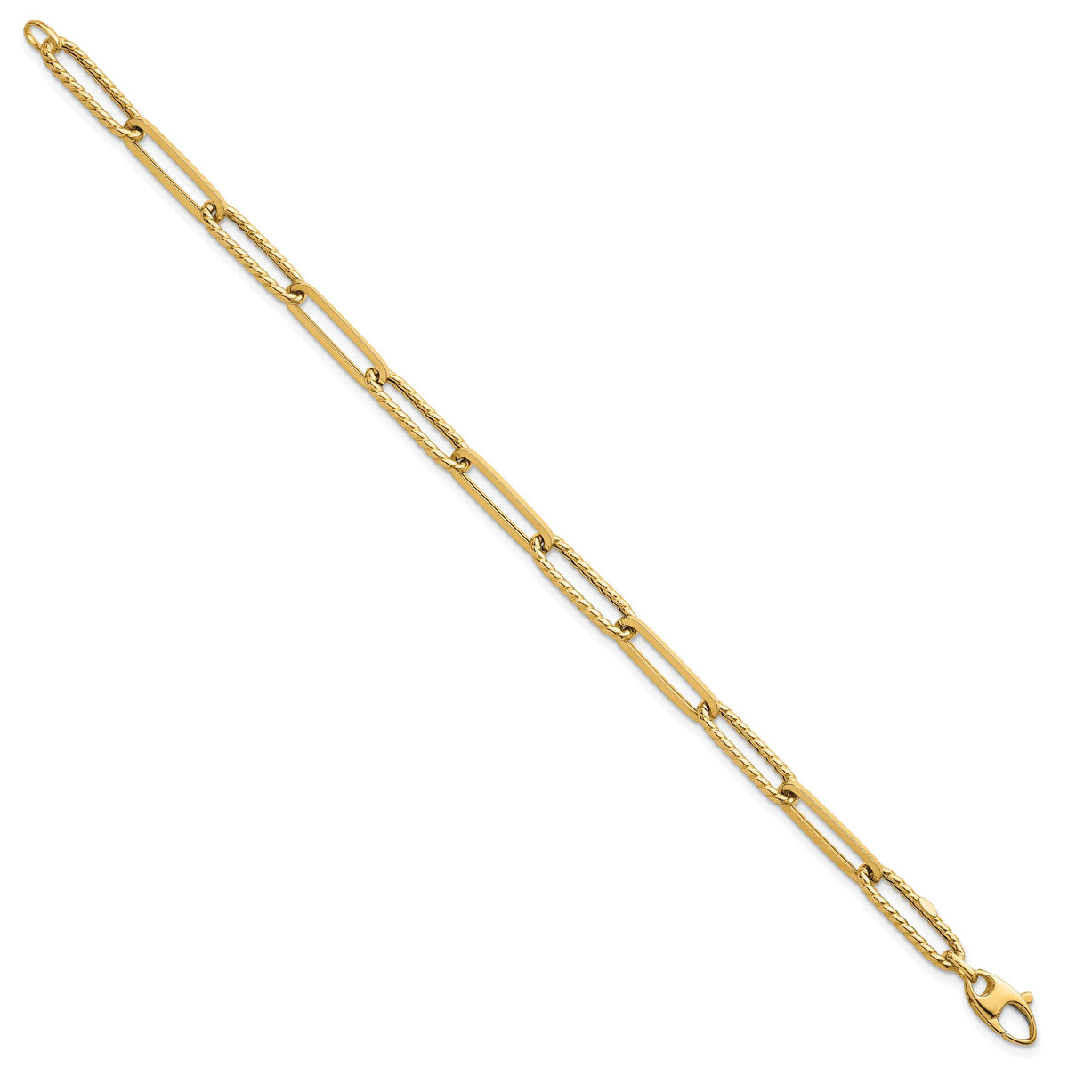 14k Polished and Textured 7.5in Paperclip Link Bracelet-SF3119-7.5
