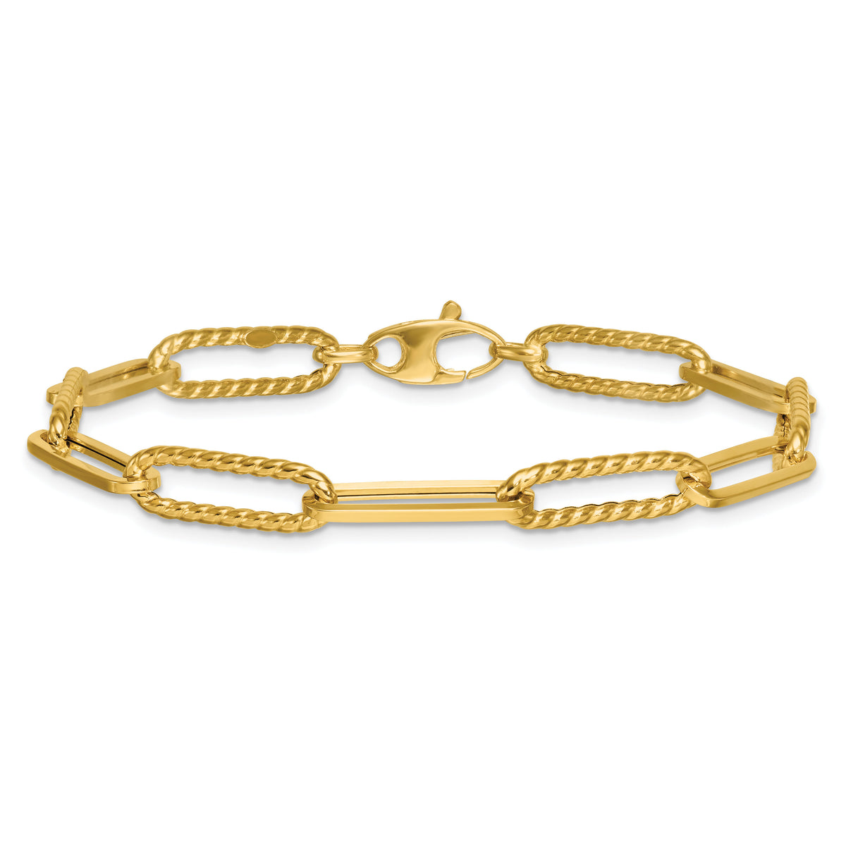 14k Polished and Textured 7.5in Paperclip Link Bracelet-SF3119-7.5