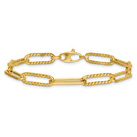 14k Polished and Textured 7.5in Paperclip Link Bracelet-SF3119-7.5
