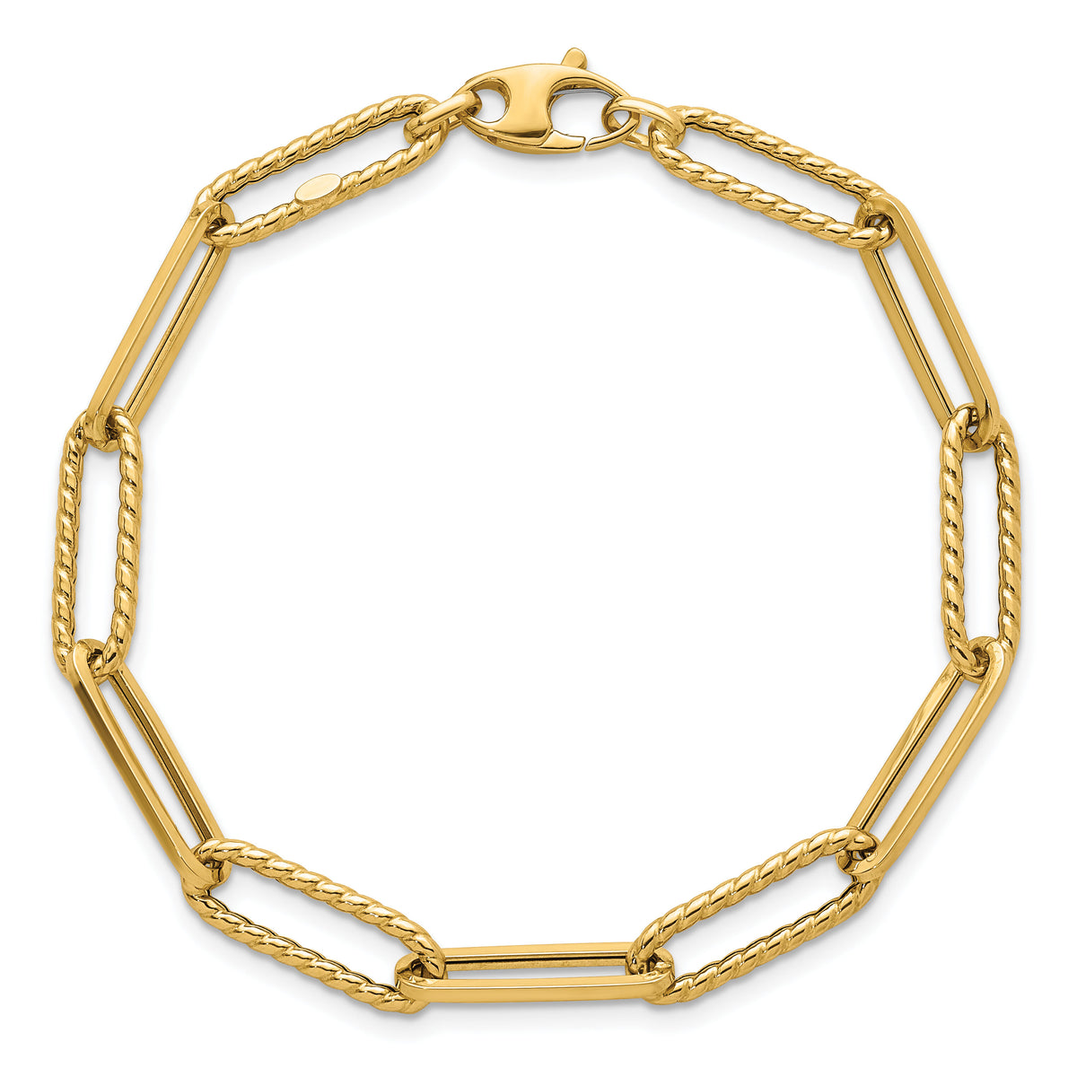 14k Polished and Textured 7.5in Paperclip Link Bracelet-SF3119-7.5