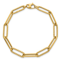 14k Polished and Textured 7.5in Paperclip Link Bracelet-SF3119-7.5