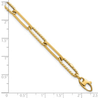 14k Polished and Textured 7.5in Paperclip Link Bracelet-SF3119-7.5