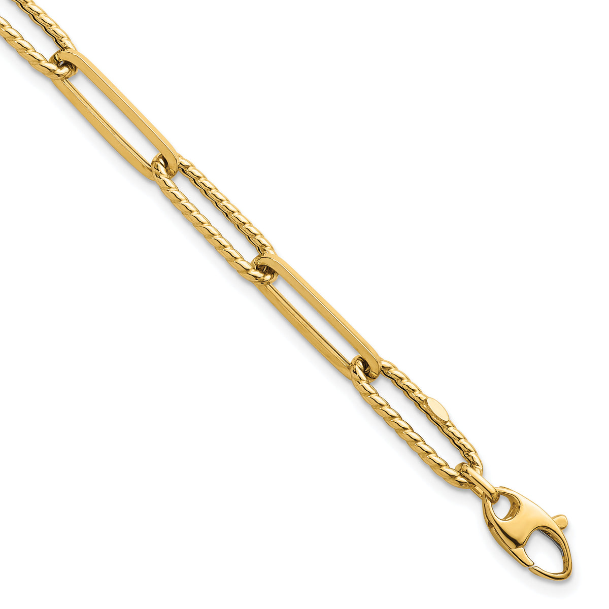 14k Polished and Textured 7.5in Paperclip Link Bracelet-SF3119-7.5