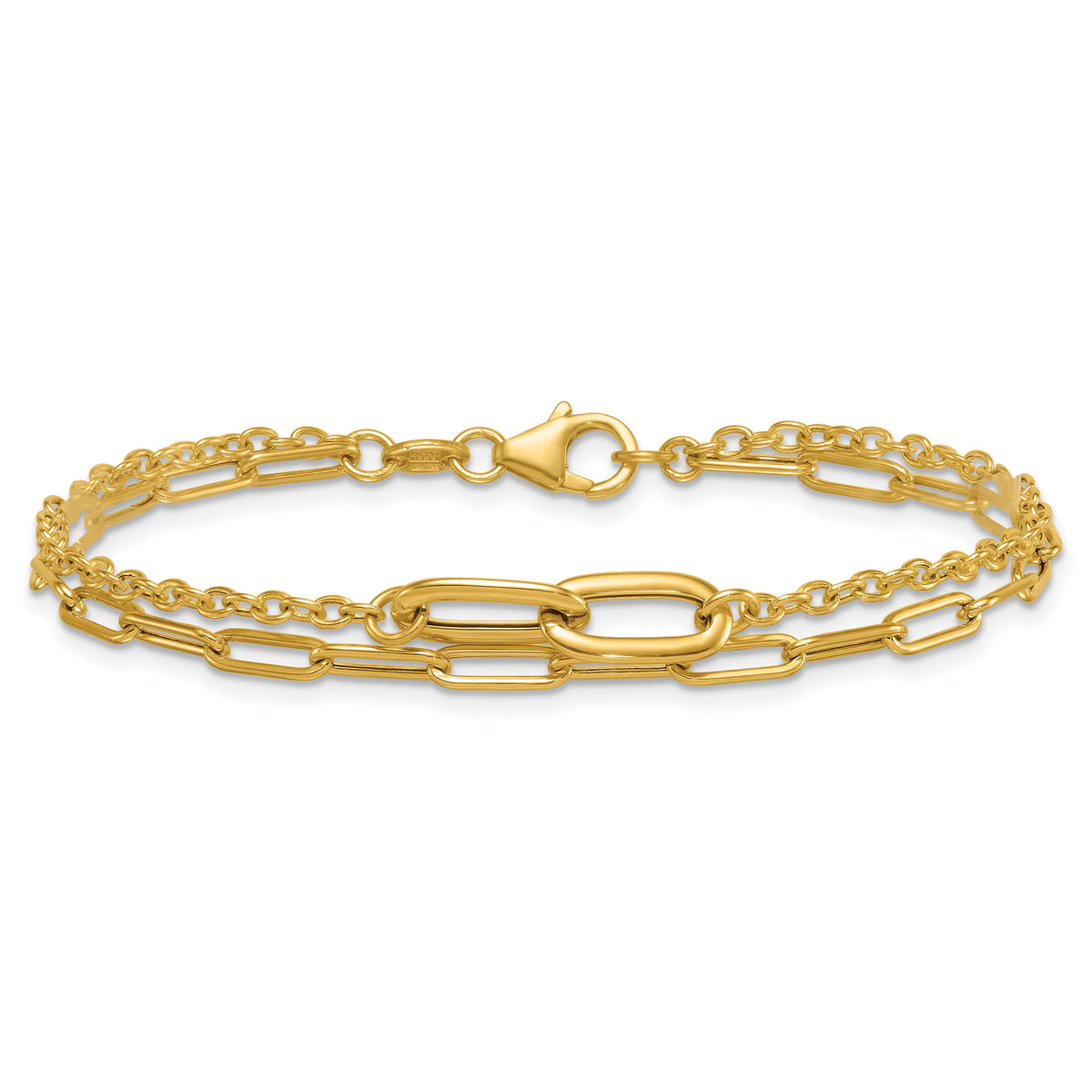 14k Polished Paperclip Double Strand 7.5in Bracelet-SF3122-7.5