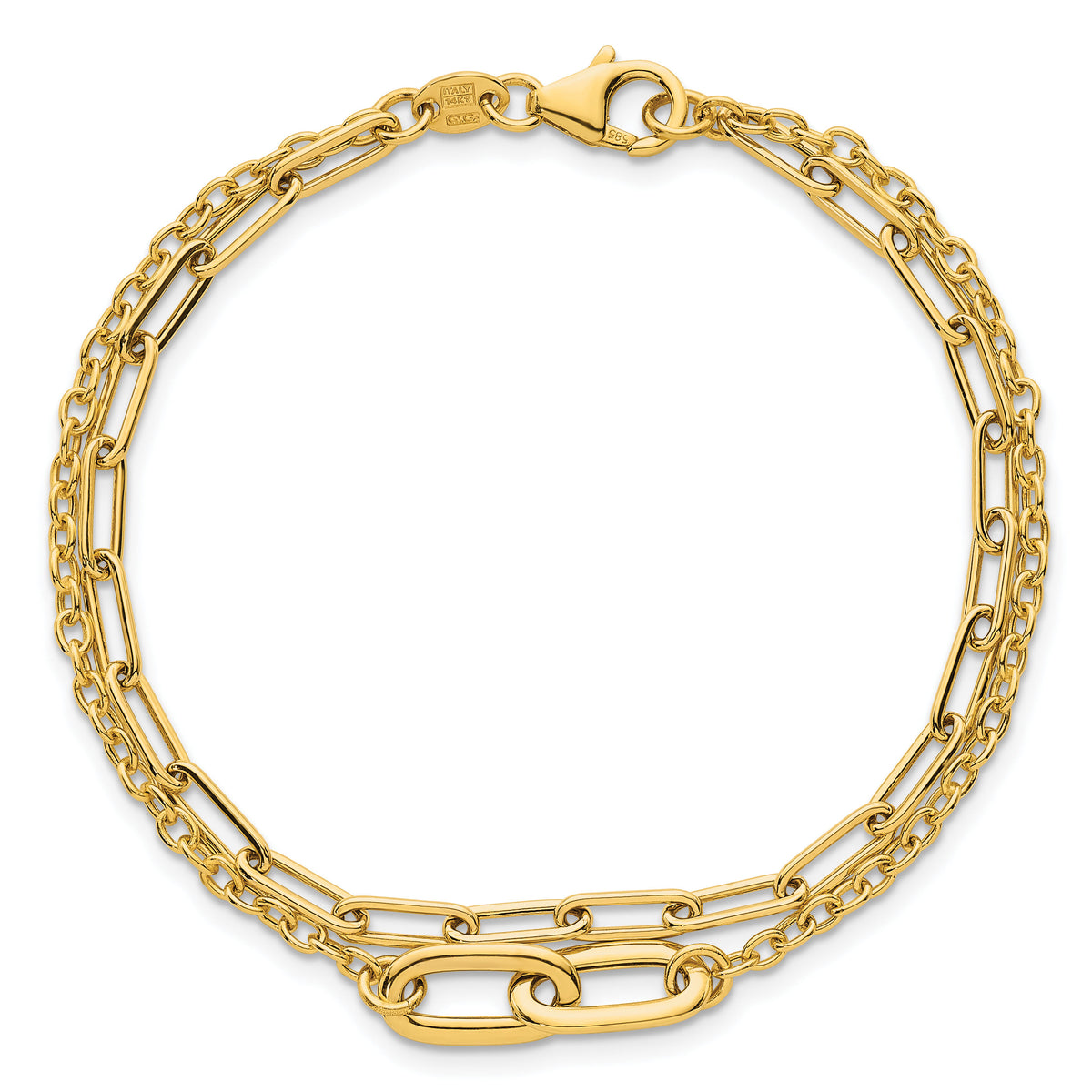 14k Polished Paperclip Double Strand 7.5in Bracelet-SF3122-7.5
