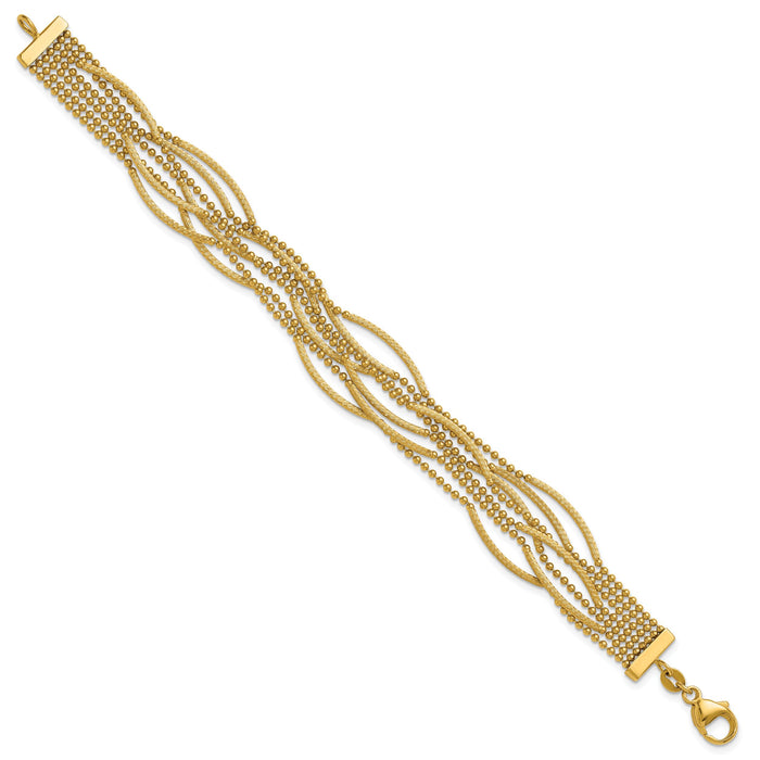 14k Polished and Textured Multi Strand 7.25in Bracelet-SF3123-7.25