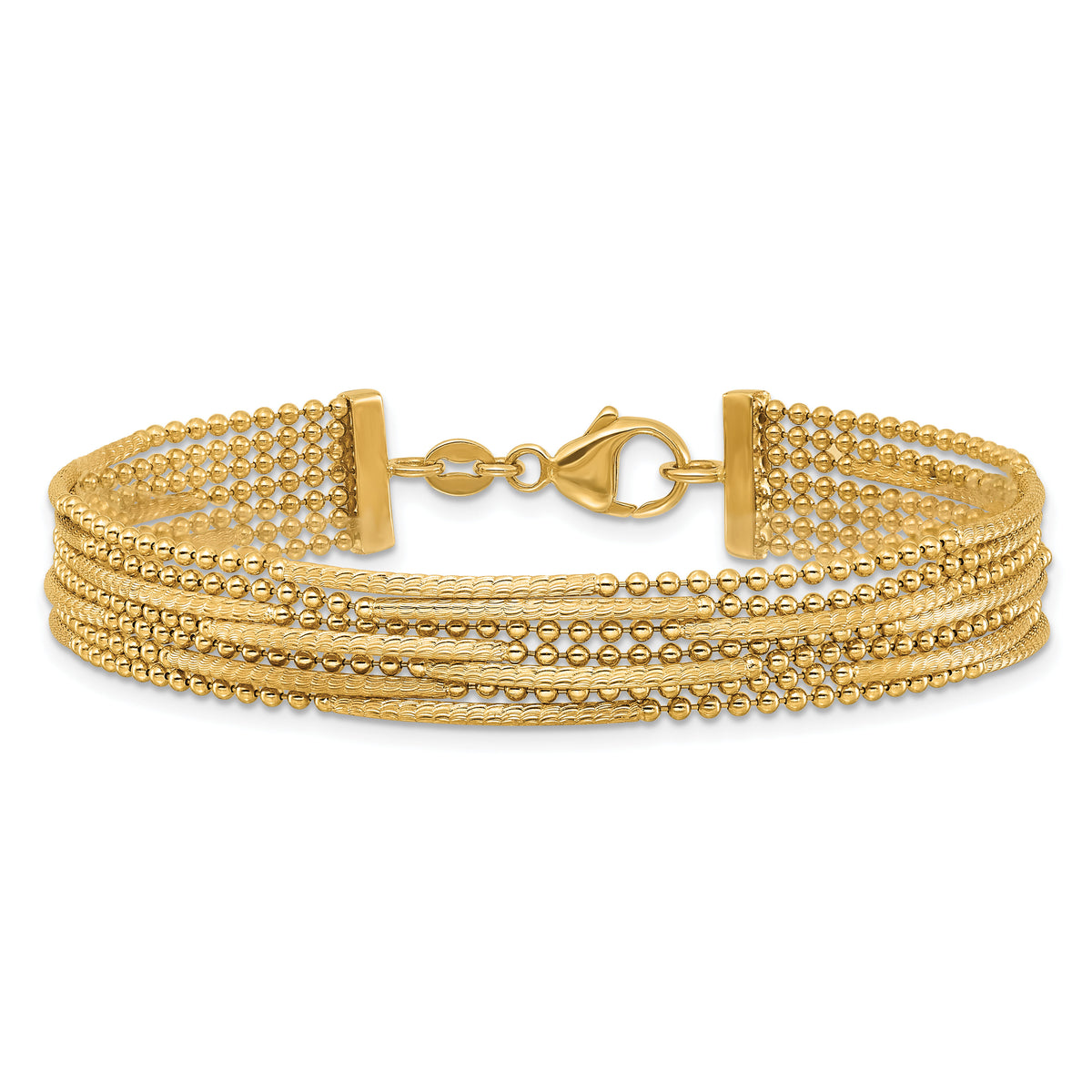 14k Polished and Textured Multi Strand 7.25in Bracelet-SF3123-7.25
