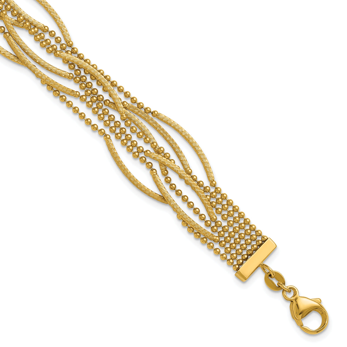 14k Polished and Textured Multi Strand 7.25in Bracelet-SF3123-7.25