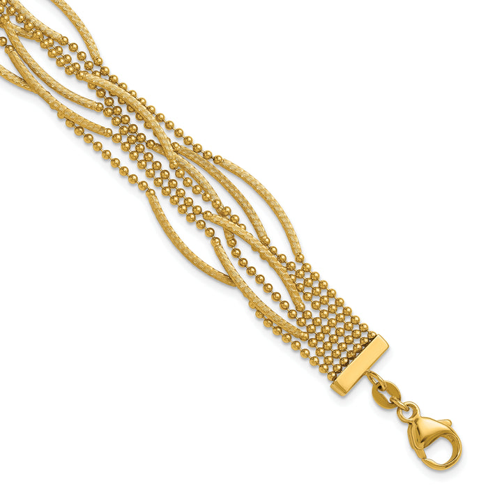 14k Polished and Textured Multi Strand 7.25in Bracelet-SF3123-7.25