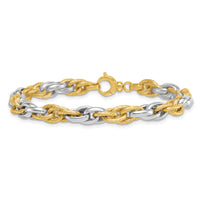 14k Two-tone Polished Textured Fancy Rope Link Bracelet-SF3125-7