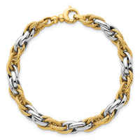 14k Two-tone Polished Textured Fancy Rope Link Bracelet-SF3125-7
