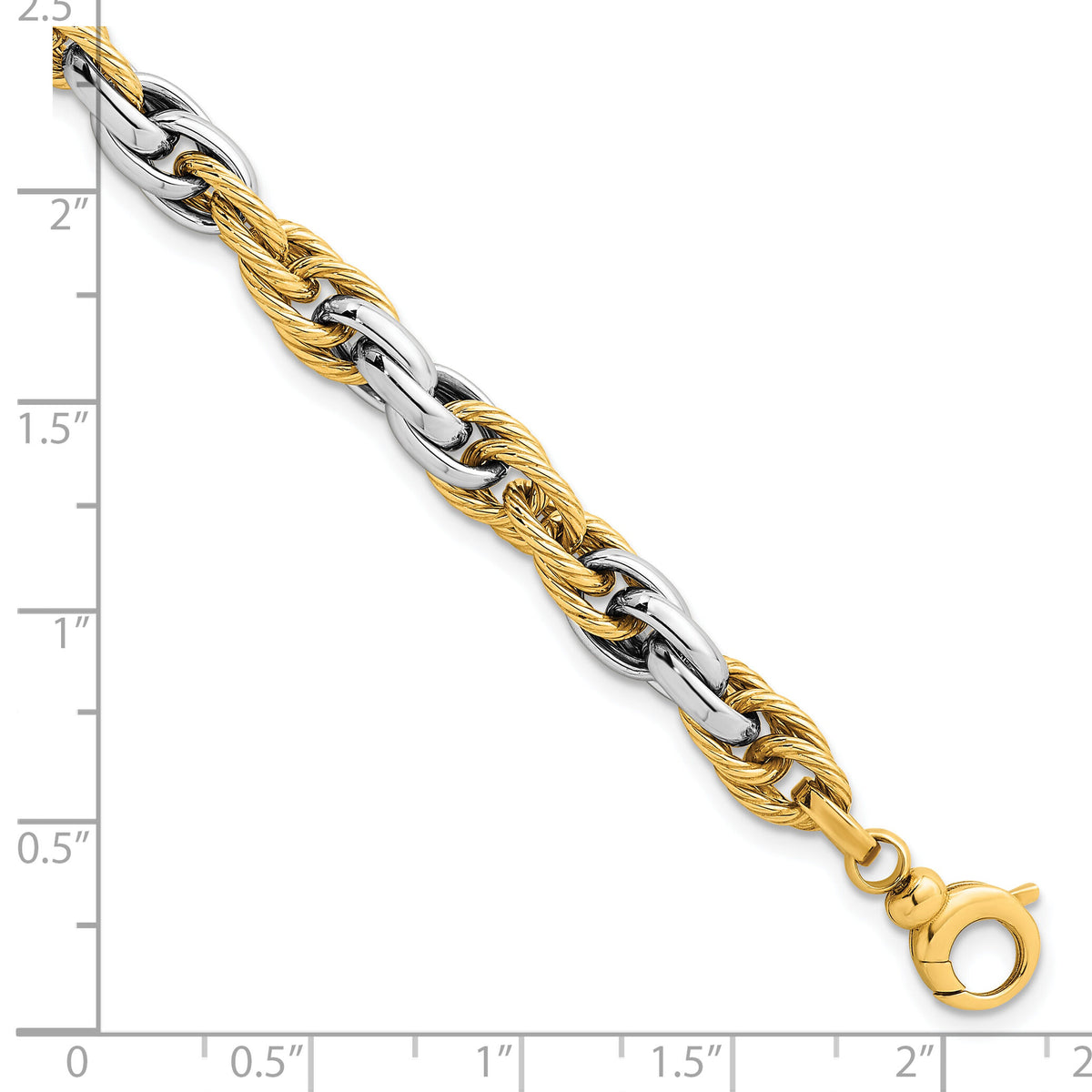 14k Two-tone Polished Textured Fancy Rope Link Bracelet-SF3125-7