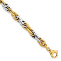 14k Two-tone Polished Textured Fancy Rope Link Bracelet-SF3125-7