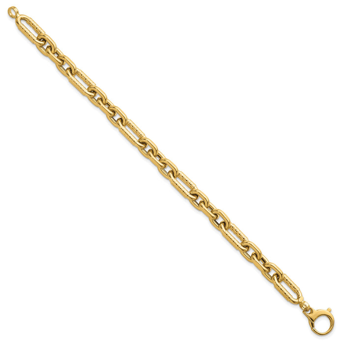 14k Polished 7.5in Diamond-cut Fancy Link Bracelet-SF3132-7.5