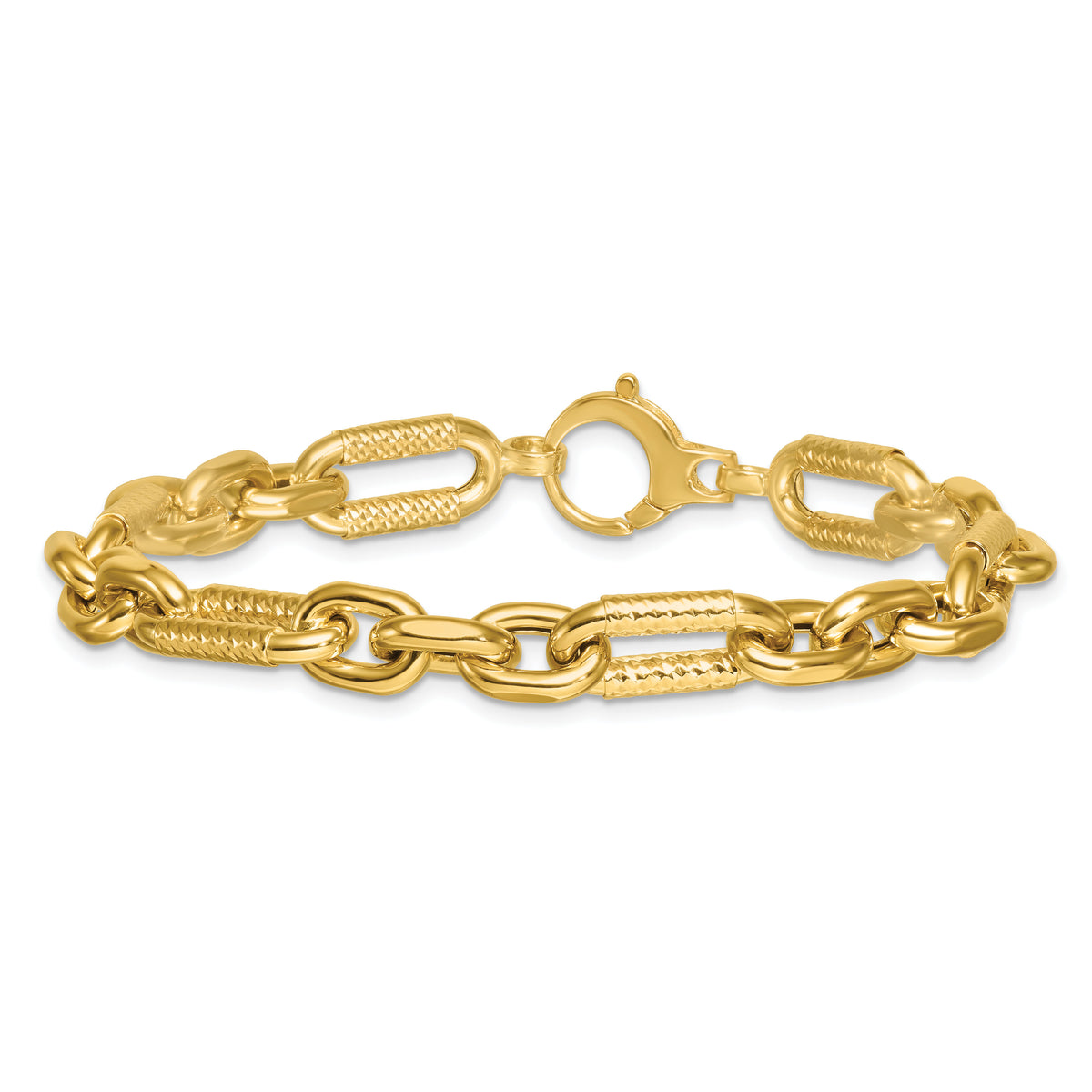 14k Polished 7.5in Diamond-cut Fancy Link Bracelet-SF3132-7.5
