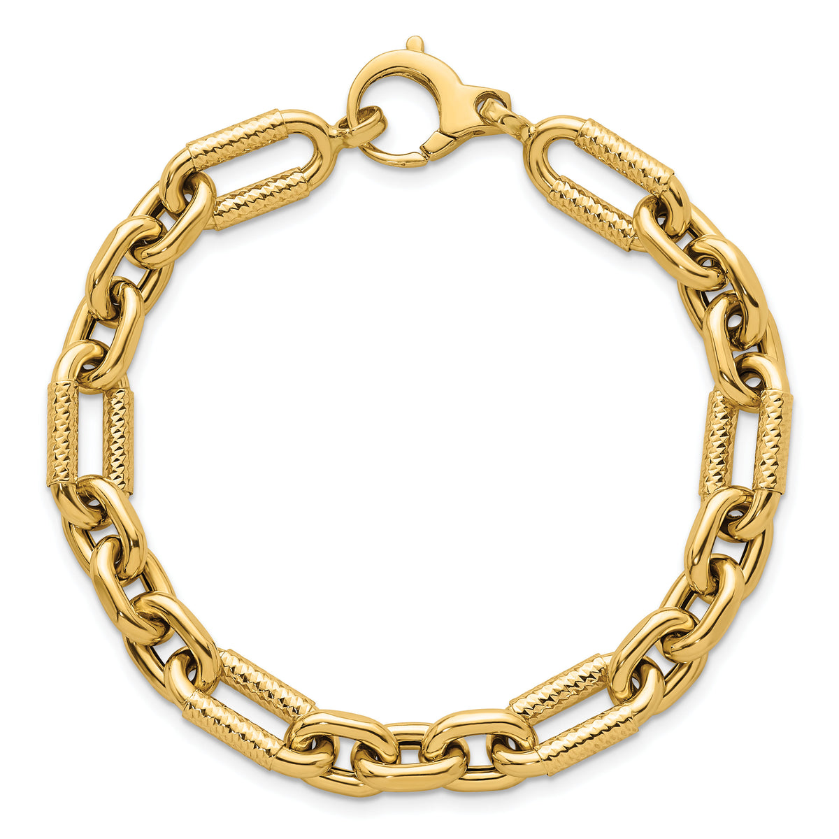 14k Polished 7.5in Diamond-cut Fancy Link Bracelet-SF3132-7.5