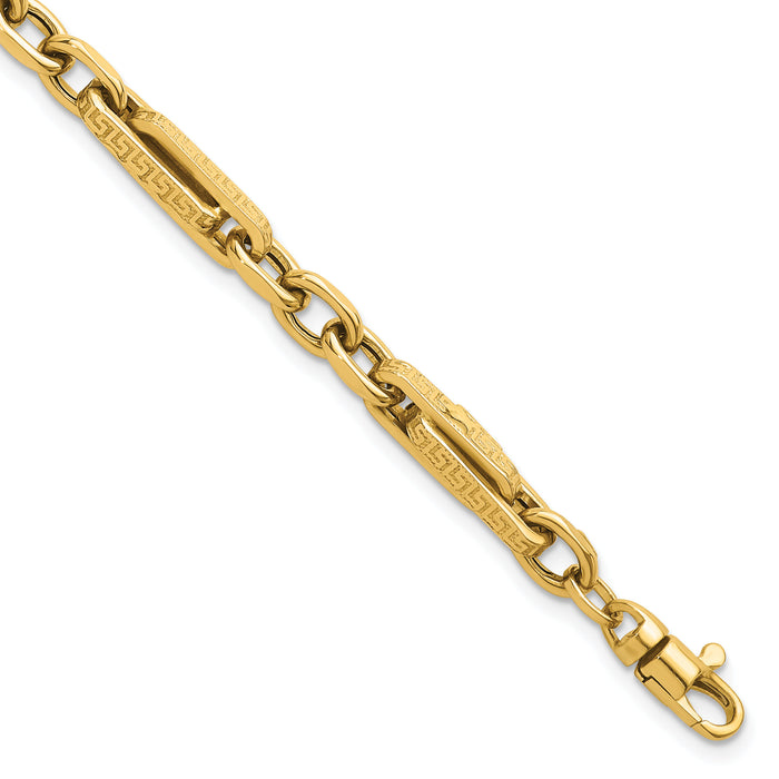 14k Polished & Textured Greek Key Design 7.75 in Bracelet-SF3135-7.75