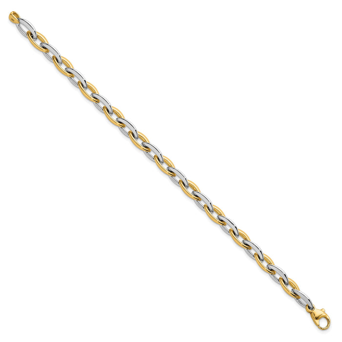 14k Two Tone Polished Oval Link 7mm Bracelet-SF3136-7.25