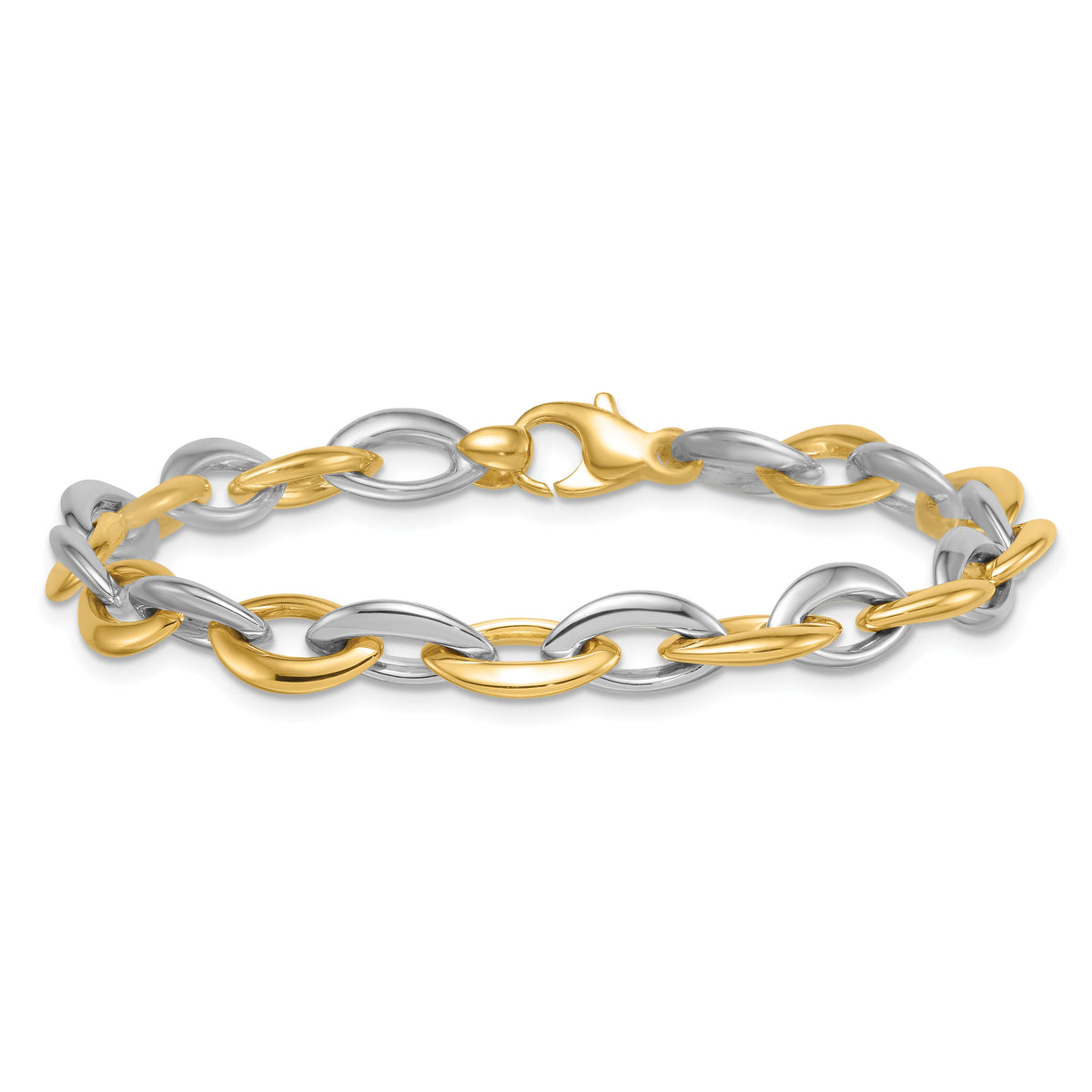 14k Two Tone Polished Oval Link 7mm Bracelet-SF3136-7.25