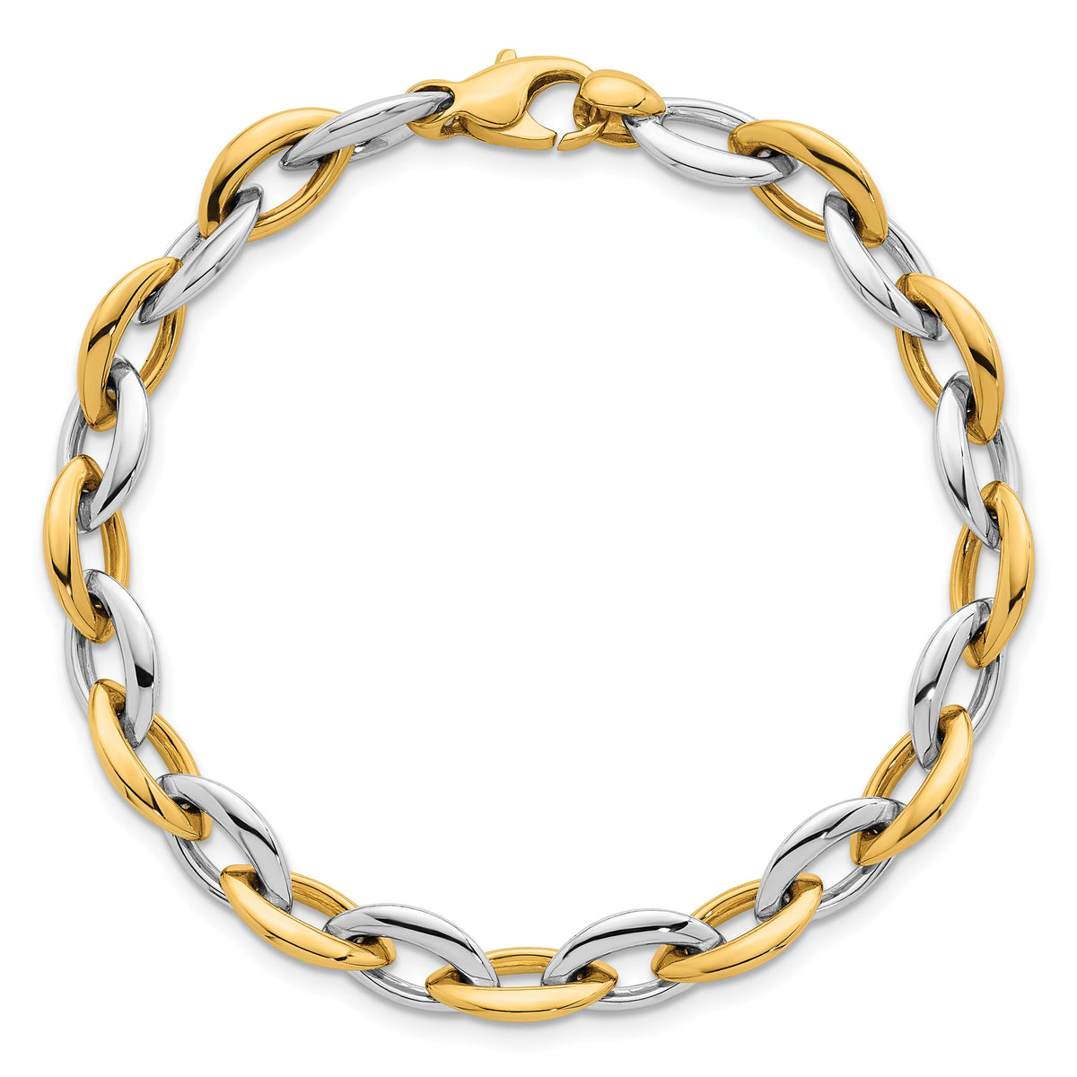 14k Two Tone Polished Oval Link 7mm Bracelet-SF3136-7.25
