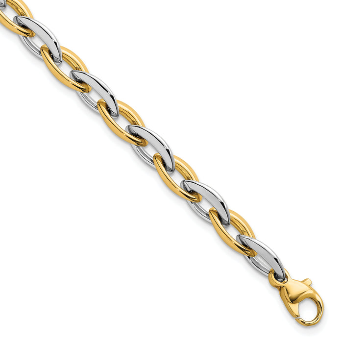 14k Two Tone Polished Oval Link 7mm Bracelet-SF3136-7.25