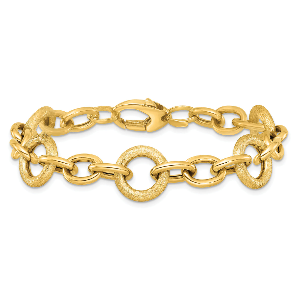 14K Polished and Brushed 7.5in Fancy Link Bracelet-SF3137-7.5