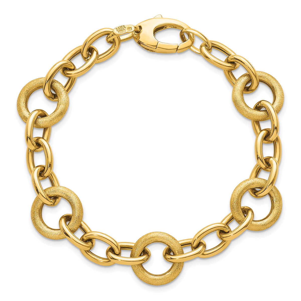 14K Polished and Brushed 7.5in Fancy Link Bracelet-SF3137-7.5