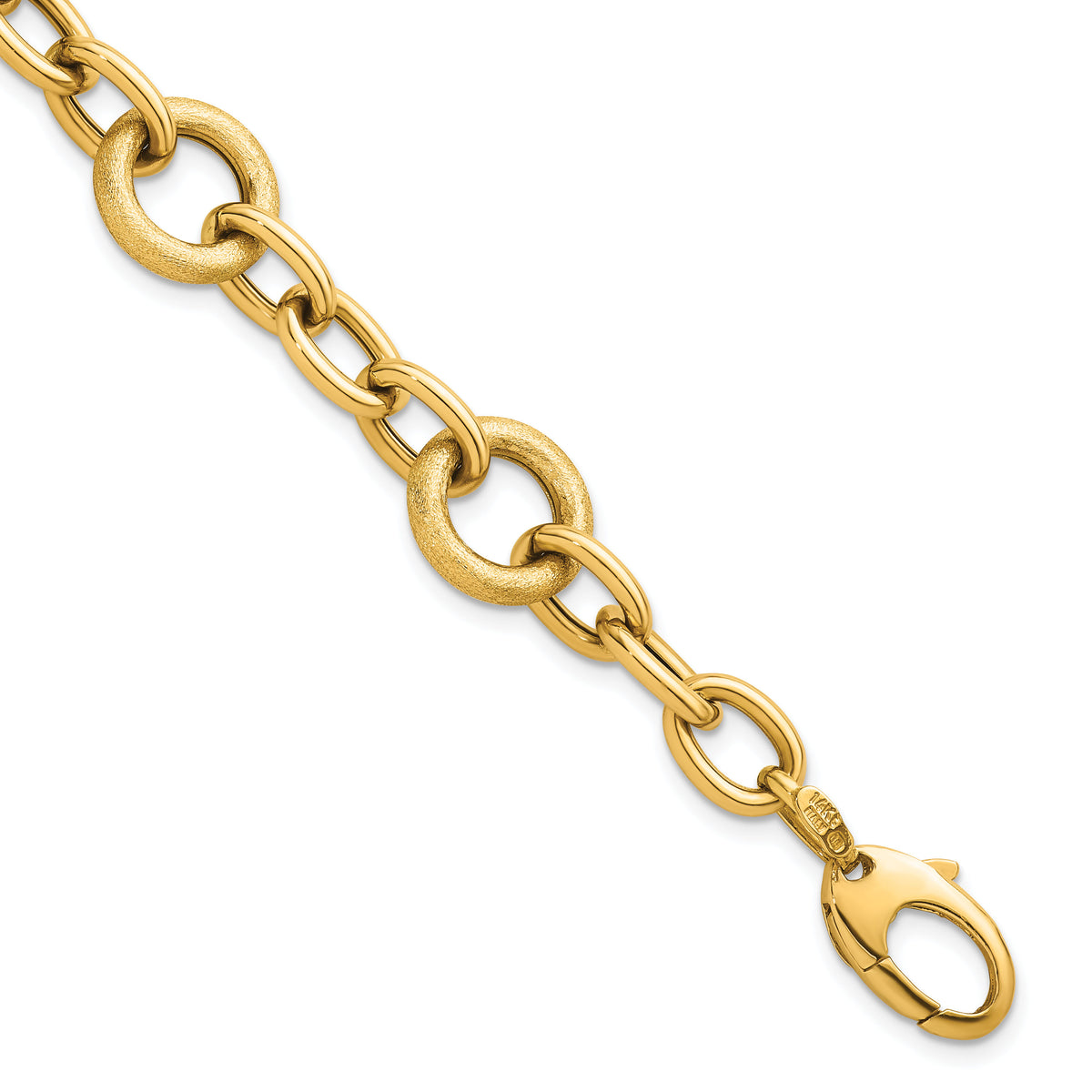 14K Polished and Brushed 7.5in Fancy Link Bracelet-SF3137-7.5