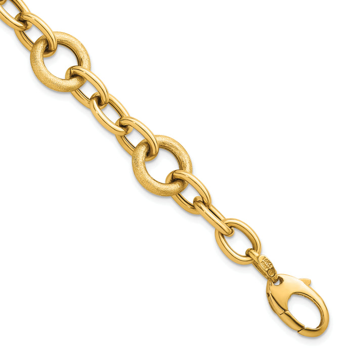 14K Polished and Brushed 7.5in Fancy Link Bracelet-SF3137-7.5