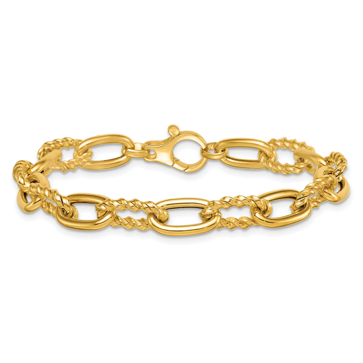 14K Polished Fancy and Twist 7.5in Link Bracelet-SF3138-7.5