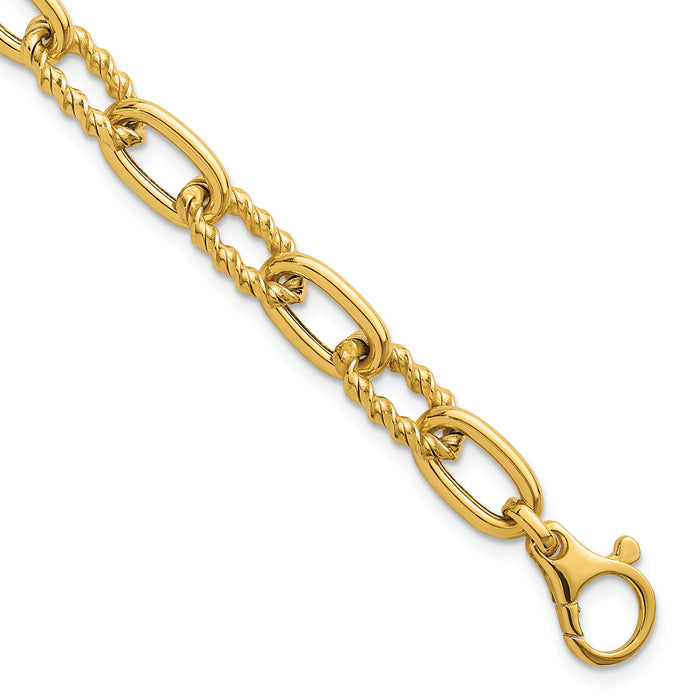 14K Polished Fancy and Twist 7.5in Link Bracelet-SF3138-7.5