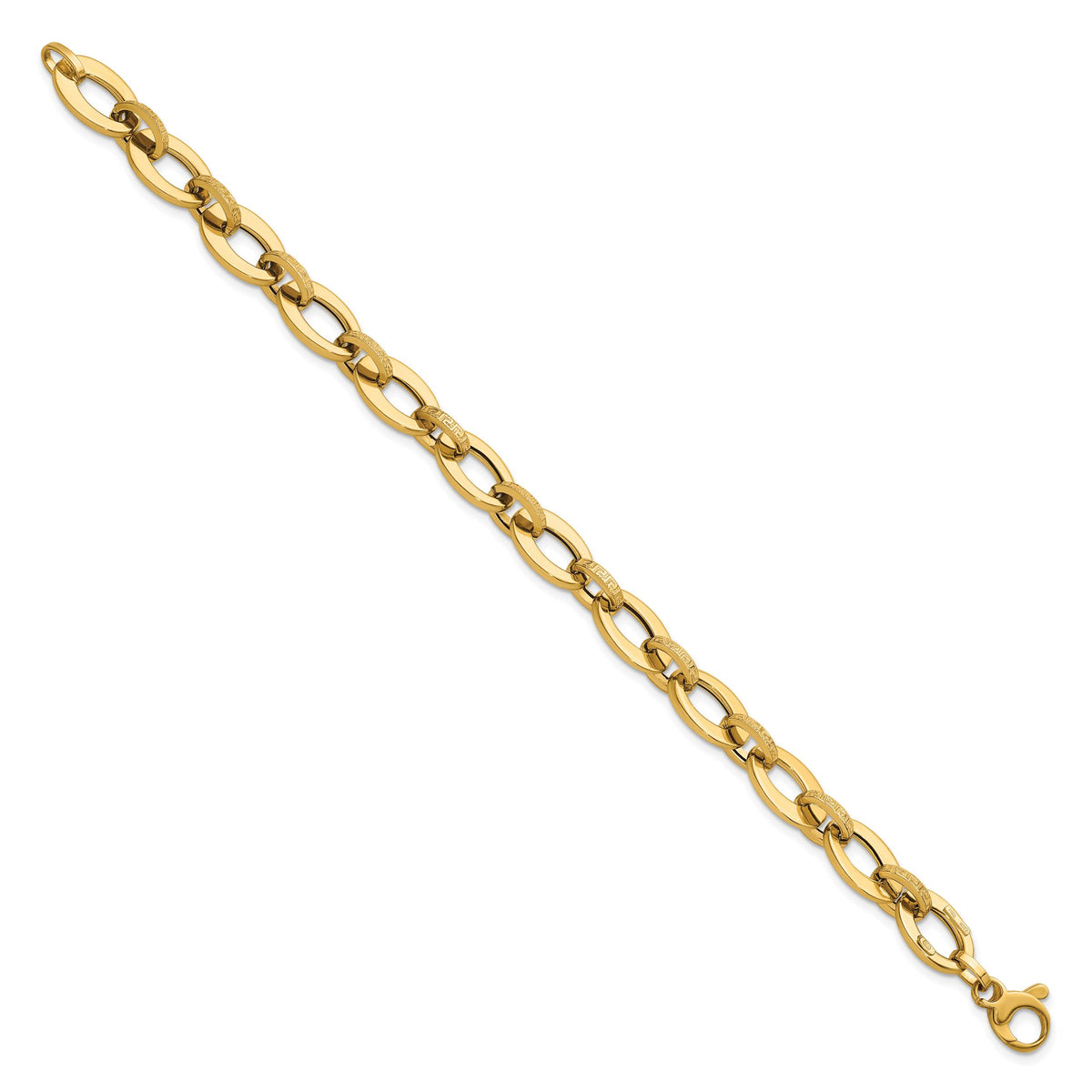 14K Polished and Textured Greek Key 7.75in Fancy Link Bracelet-SF3140-7.75