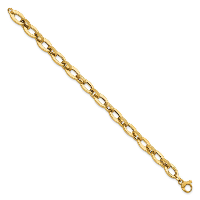 14K Polished and Textured Greek Key 7.75in Fancy Link Bracelet-SF3140-7.75