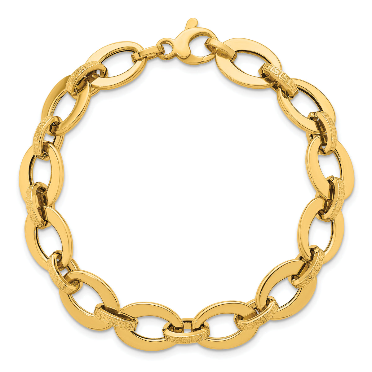 14K Polished and Textured Greek Key 7.75in Fancy Link Bracelet-SF3140-7.75