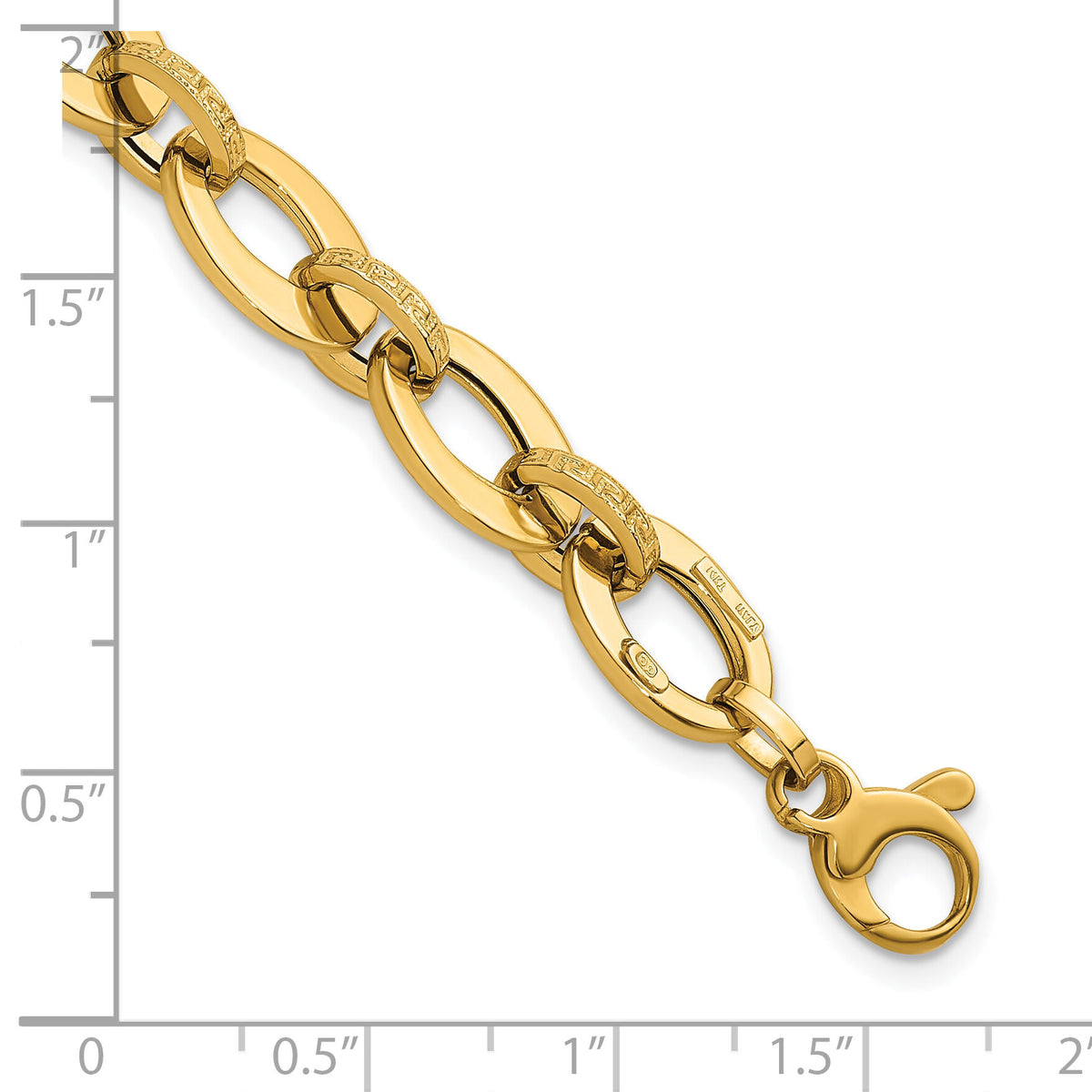 14K Polished and Textured Greek Key 7.75in Fancy Link Bracelet-SF3140-7.75