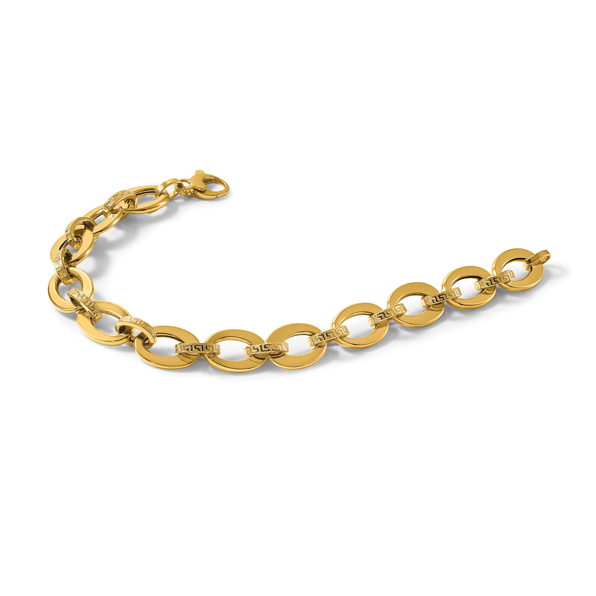 14K Polished and Textured Greek Key 7.75in Fancy Link Bracelet-SF3140-7.75