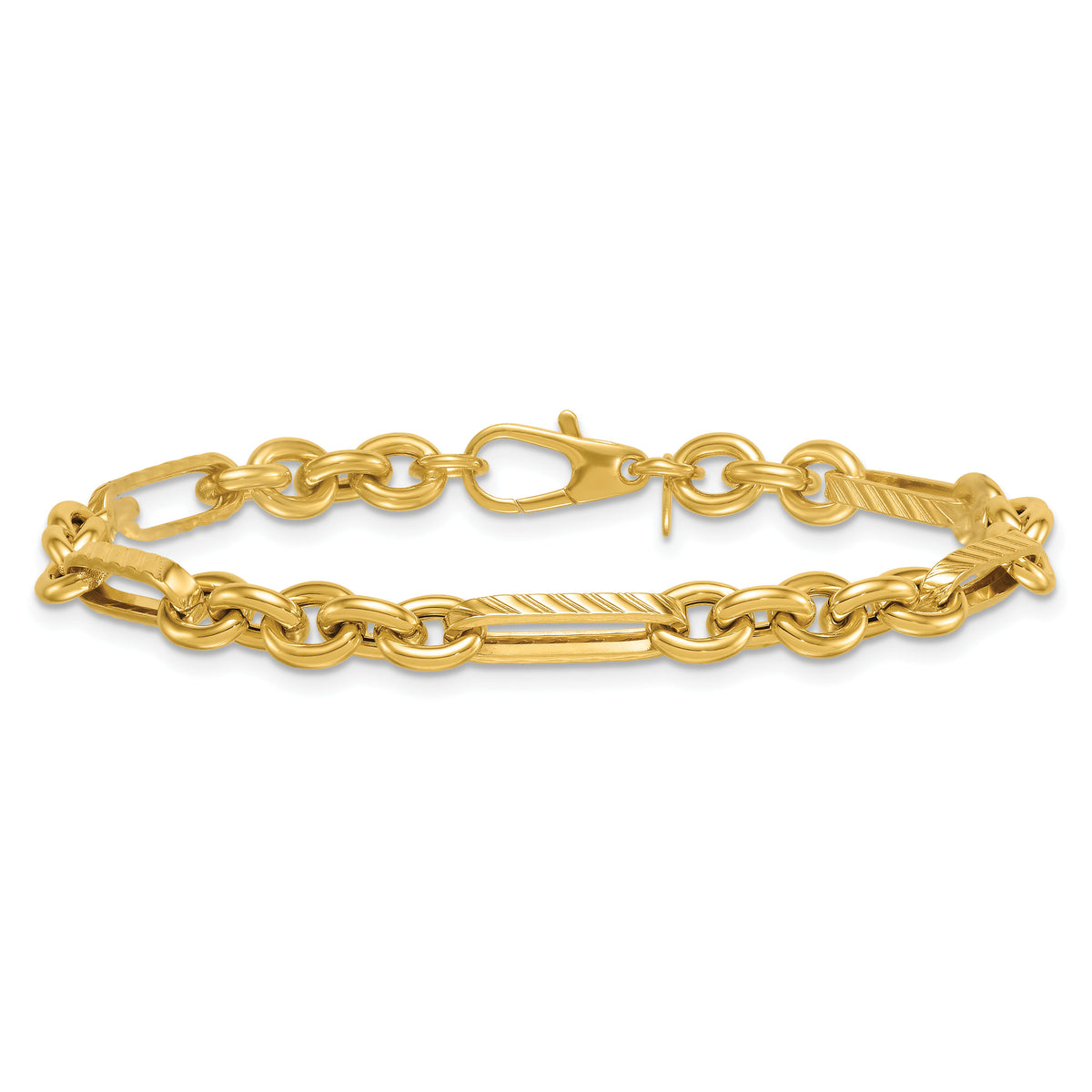 14k Polished and Textured Oval and Circle Link 7.5in Bracelet-SF3148-7.5