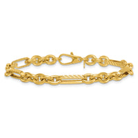 14k Polished and Textured Oval and Circle Link 7.5in Bracelet-SF3148-7.5