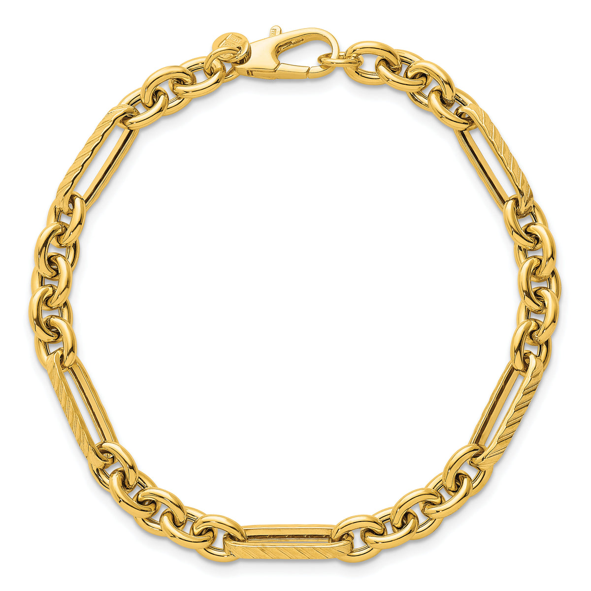 14k Polished and Textured Oval and Circle Link 7.5in Bracelet-SF3148-7.5