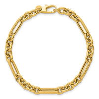 14k Polished and Textured Oval and Circle Link 7.5in Bracelet-SF3148-7.5