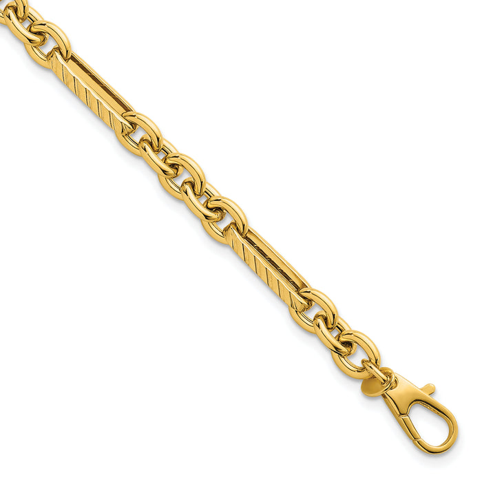 14k Polished and Textured Oval and Circle Link 7.5in Bracelet-SF3148-7.5