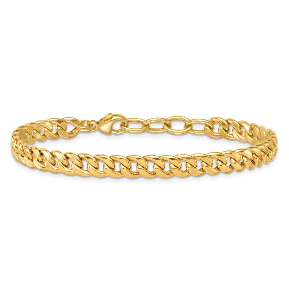 14k Polished Flat Curb Chain 6.5mm w/1in Ext. Bracelet-SF3149-7.5