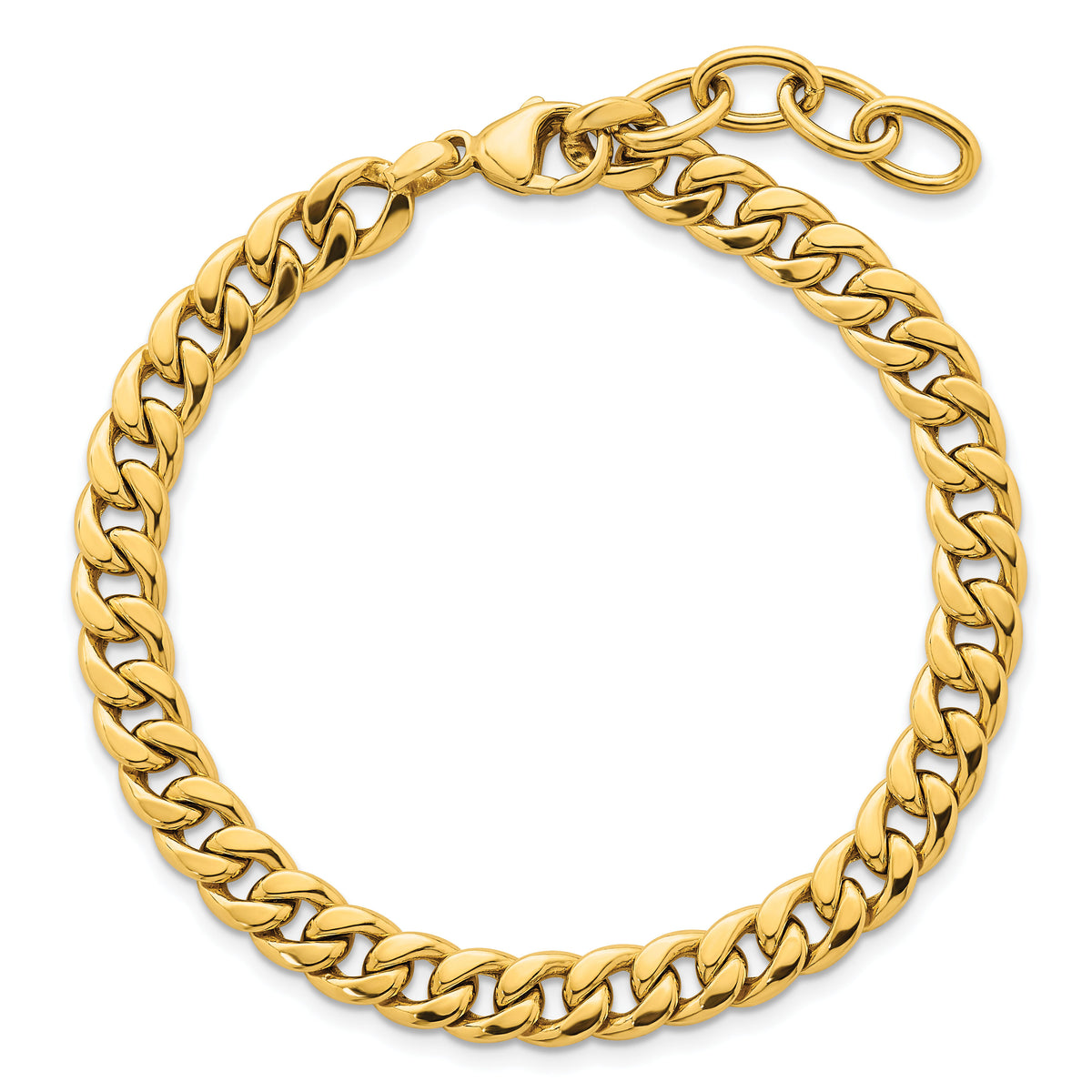 14k Polished Flat Curb Chain 6.5mm w/1in Ext. Bracelet-SF3149-7.5