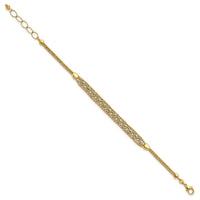 14k Two-Tone Textured and D/C Beaded w/1 inch ext Bracelet-SF3152-7.5