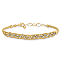 14k Two-Tone Textured and D/C Beaded w/1 inch ext Bracelet-SF3152-7.5