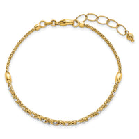 14k Two-Tone Textured and D/C Beaded w/1 inch ext Bracelet-SF3152-7.5