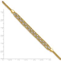 14k Two-Tone Textured and D/C Beaded w/1 inch ext Bracelet-SF3152-7.5
