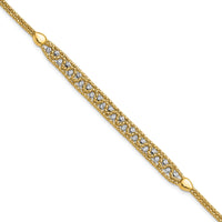 14k Two-Tone Textured and D/C Beaded w/1 inch ext Bracelet-SF3152-7.5